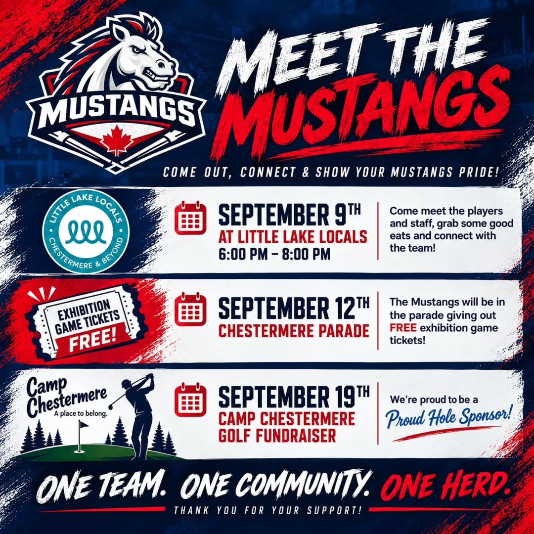 Join us around the community this September and meet your Chestermere Mustangs!