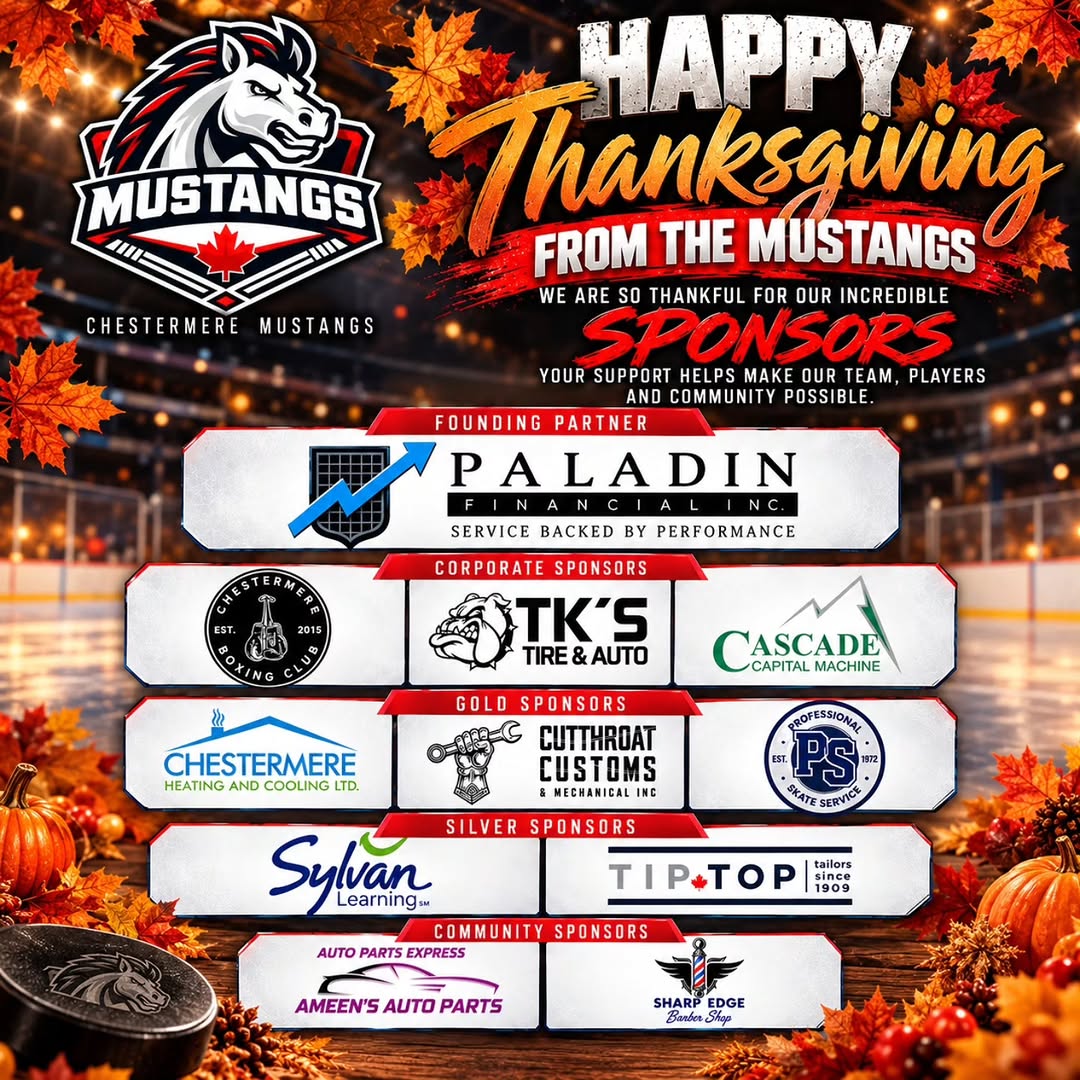 A big Happy Thanksgiving from the Mustangs, thanking all the incredible sponsors who help make our team possible.